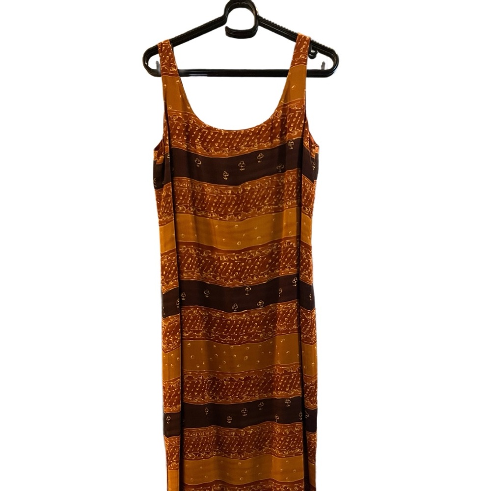 Y2K Jones New York Striped Brown and Orange Sleeveless Dress